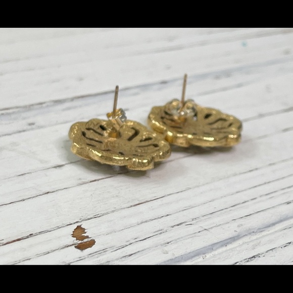 Vintage Earrings Round Gold Yellow Metal - Picture 5 of 5